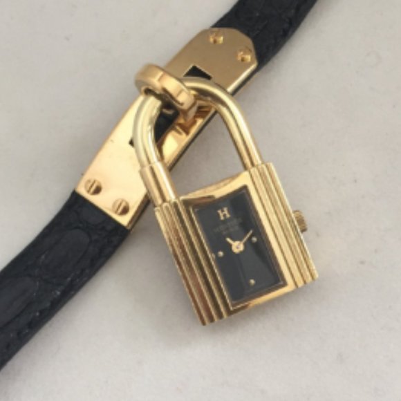 HERMES Kelly Watch 18kt Gold Plated Crocodile Band - Picture 4 of 7